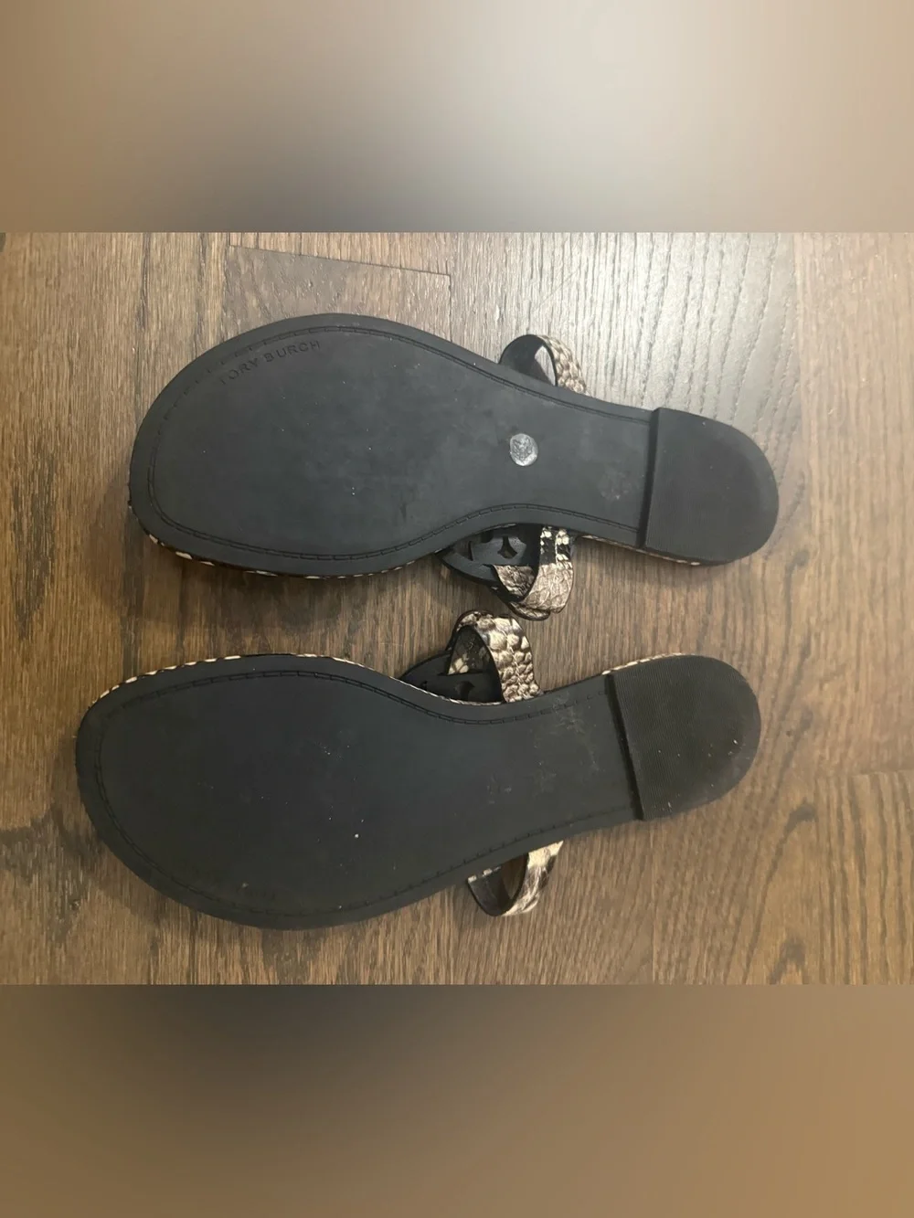Tory Burch Black and Cream Snake-Print Reptile Miller Sandals-Great Condition!!